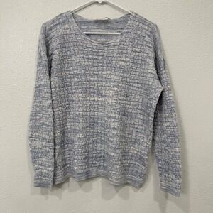 Leo Nicole Textured Knit Sweater Blue White Marled Relaxed Fit‎ XL